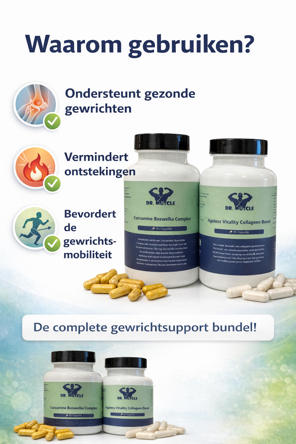 Waarom gewricht supplementen gebruiken van Dr.Muscle. Het zorgt voor minder pijn in gewrichten en stijfheid. 